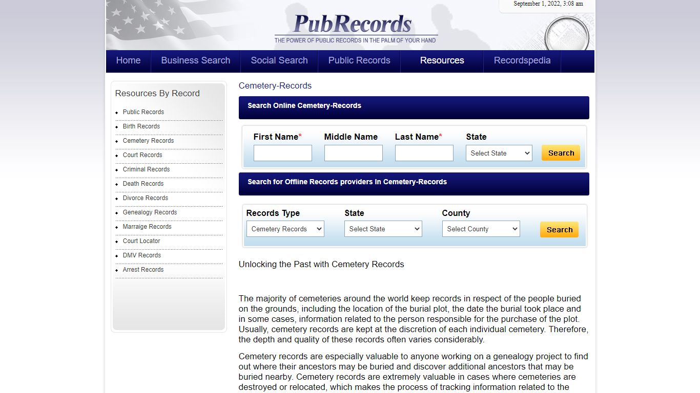 Cemetery Records by State - Pubrecords.com